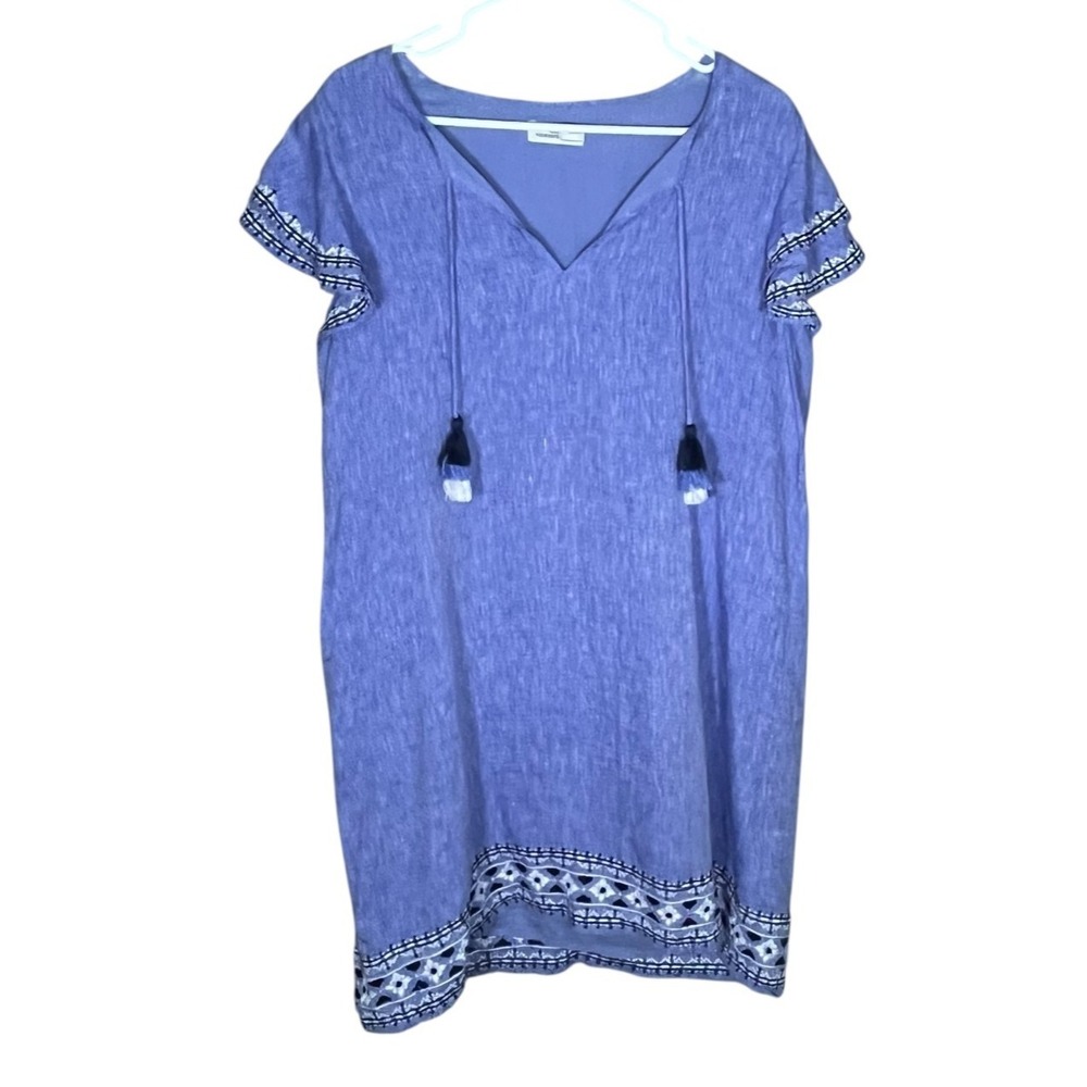 Vinyard Vines Women's Above Knee Dress Embroidered M Boho Peasant Linen